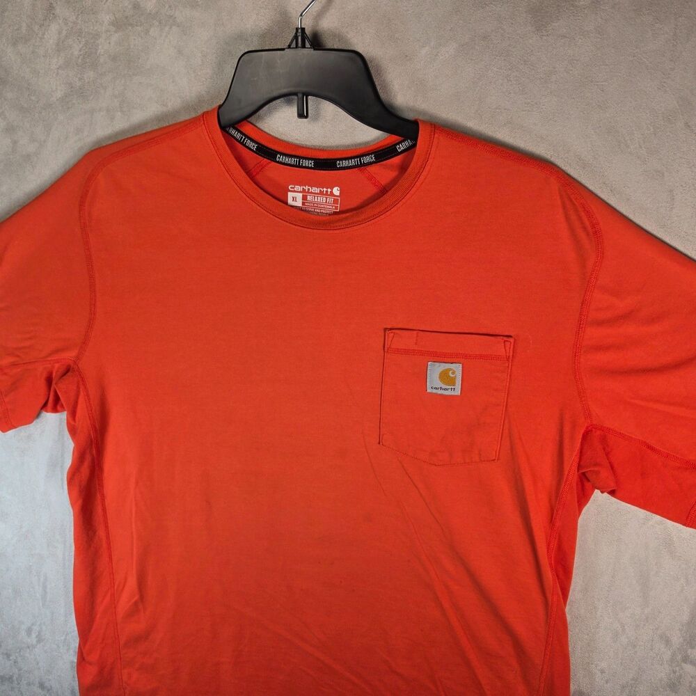 Carhartt Force Mens XL Orange Short Sleeve Performance Pocket T-Shirt Relaxed Fi